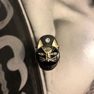 CHANEL VINTAGE SUPER RARE CC BLACK CAT RING